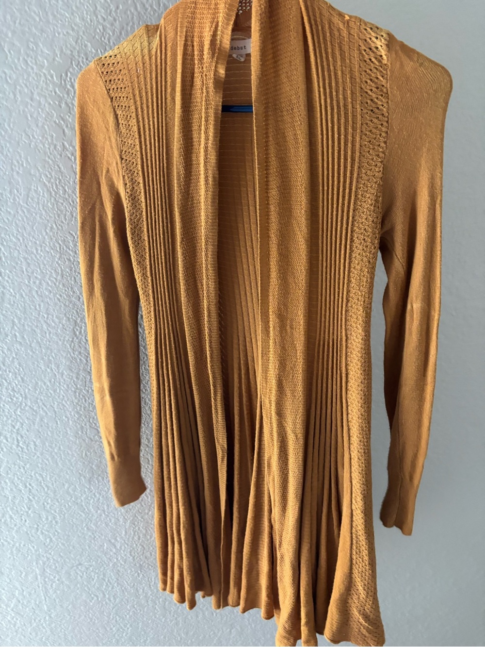 debut Golden Mustard Open-Front Ribbed Cardigan
